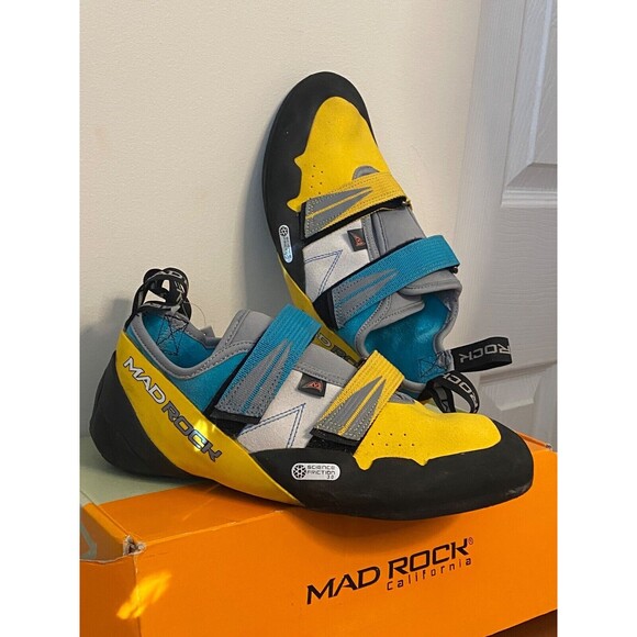NIB Mad Rock Men\'s 9.5 Rock Climbing Shoes AGAMA YELLOW Suede Leather Straps Gym